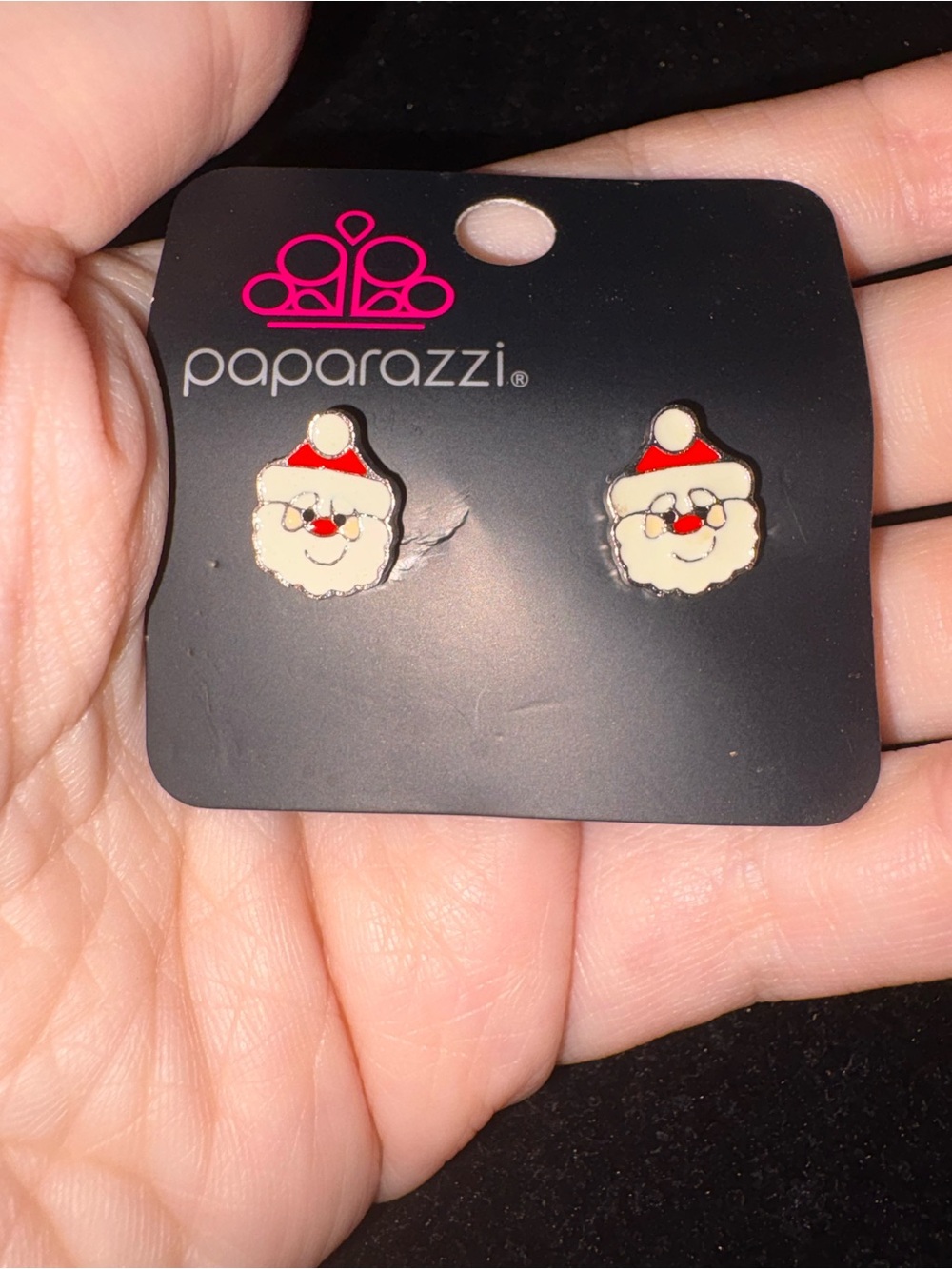 paparazzi Kids Red & Cream Santa Face Stud Earrings